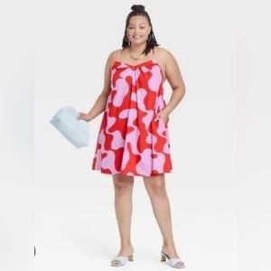 Ava and Viv Sleeveless Cross Back Woven Dress - Abstract Red